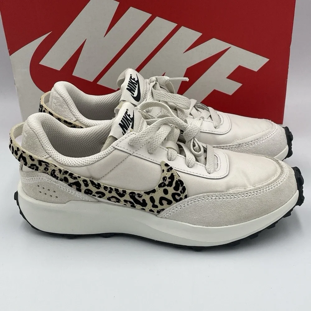 Nike Waffle Debut Womens Sneakers Cream‎ Sesame Black Leopard Swoosh Size 6 NEW